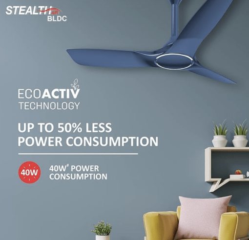 Havells 1200mm Stealth Air BLDC BLDC Motor Ceiling Fan | Most Silent & Premium, 5 Star with RF Remote, 100% Copper | Upto 55% Energy Saving, Timer, Memory Backup | (Pack of 1, Indigo Blue) - Image 4